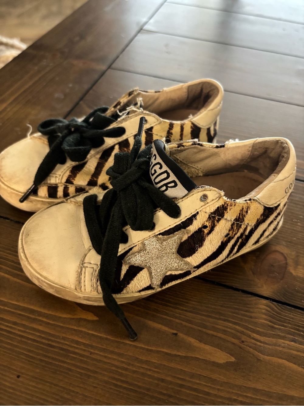 Golden Goose Kids Zebra-Print Sneakers with Silver Star